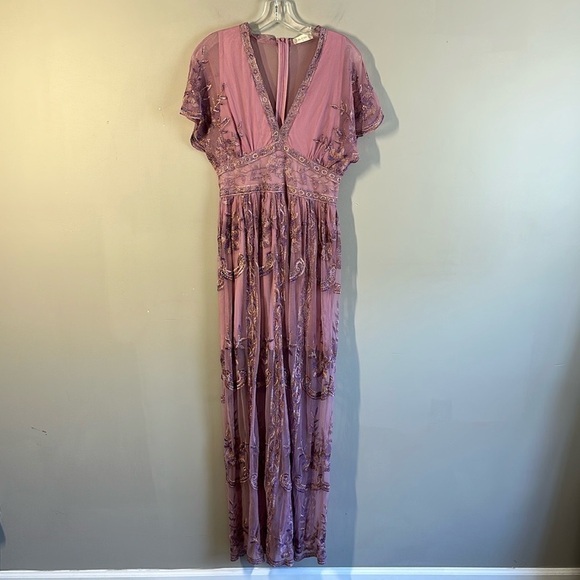 Altar'd State Mariska Lace Embroidered Maxi Dress Lilac Purple Size S Fairy - Picture 3 of 16